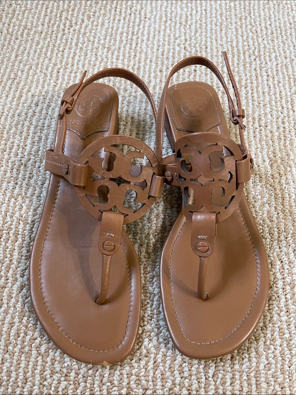 Tory Burch Brown Leather Miller Thong Slingback Sandals